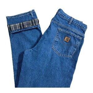 Carhartt Flannel Lined Relaxed Fit Jeans B172 Blue Denim Workwear Size 36X36 New
